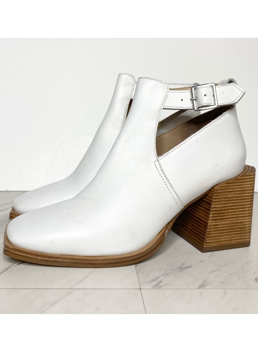 Free People Brady Square Toe White Leather Buckle Shootie Bootie 40